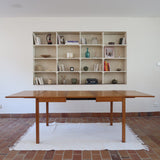 Table à manger scandinave extensible en chêne clair années 60, deux abattants intégrés, jusqu'à 12 couverts, pieds droits