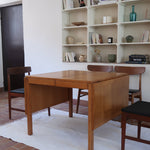 Table à manger scandinave extensible en chêne clair années 60, deux abattants intégrés, jusqu'à 12 couverts, pieds droits