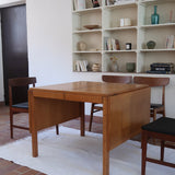 Table à manger scandinave extensible en chêne clair années 60, deux abattants intégrés, jusqu'à 12 couverts, pieds droits