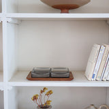 Vide-poche compartimenté scandinave bois massif et verre fumé Denmark années 60, trois raviers encastrés, art de la table danois mid-century