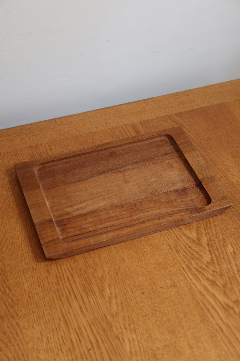 Vide-poche compartimenté scandinave bois massif et verre fumé Denmark années 60, trois raviers encastrés, art de la table danois mid-century