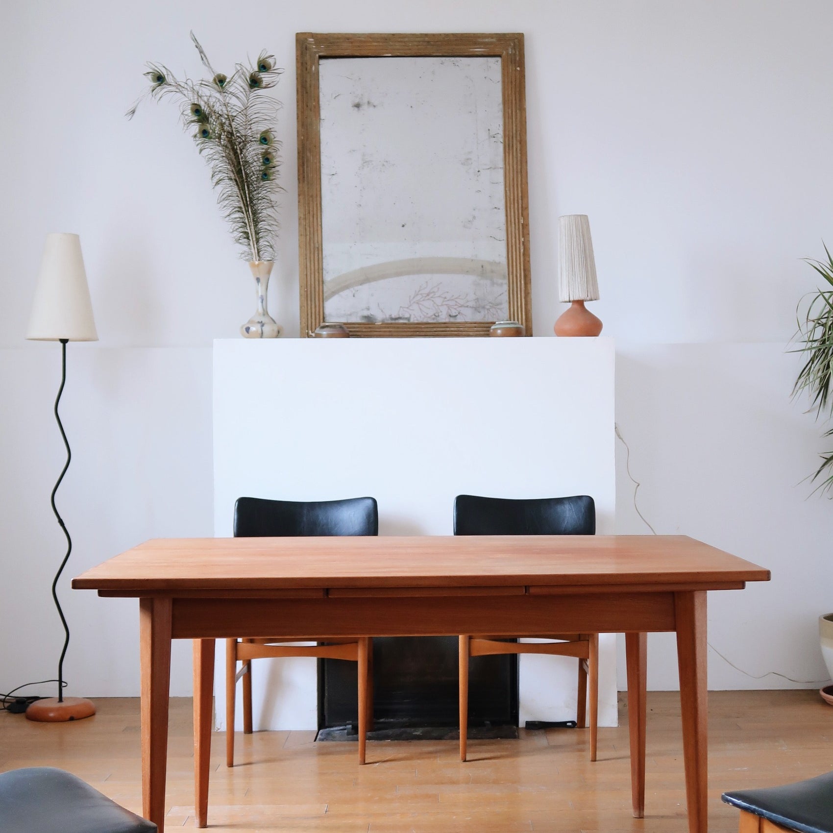 table scandinave vintage extensible rallonges teck baumann pieds compas